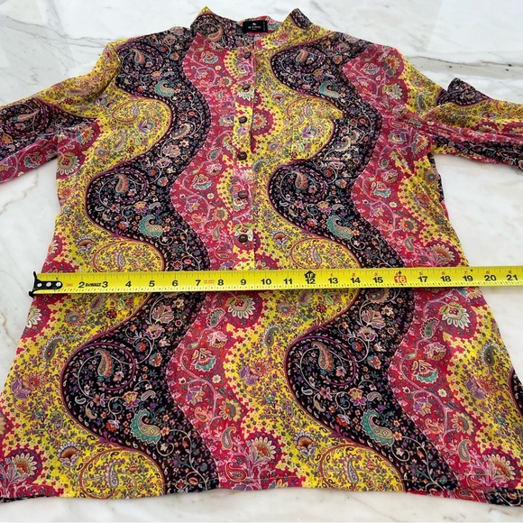 ETRO BLACK RED YELLOW MULTI SILK TOP SIZE IT 46 / US 12 NWOTS! - Picture 11 of 17